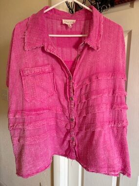 Oli & Hali Hot Pink Ruffled Button-Down Shirt